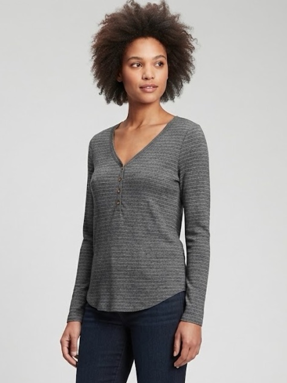 Old Navy gray striped waffle knit V-neck Henley long sleeve T-shirt top size XL